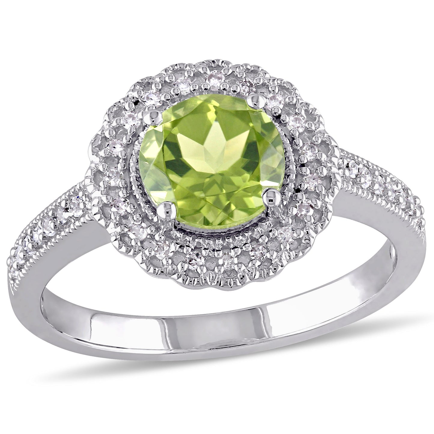 1 1/2ct Peridot & 1/8ct Diamond Halo Ring in Sterling Silver