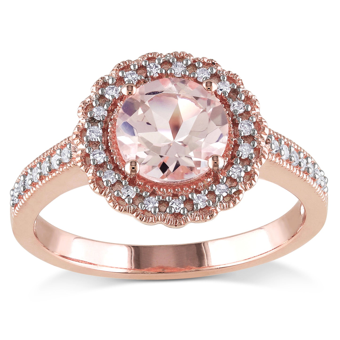 Julie Leah Morganite & Diamond Halo Ring in Rose Plated Silver