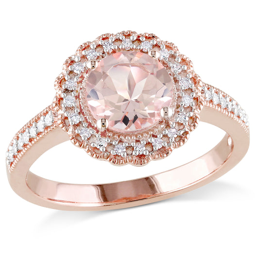 Julie Leah Morganite & Diamond Halo Ring in Rose Plated Silver