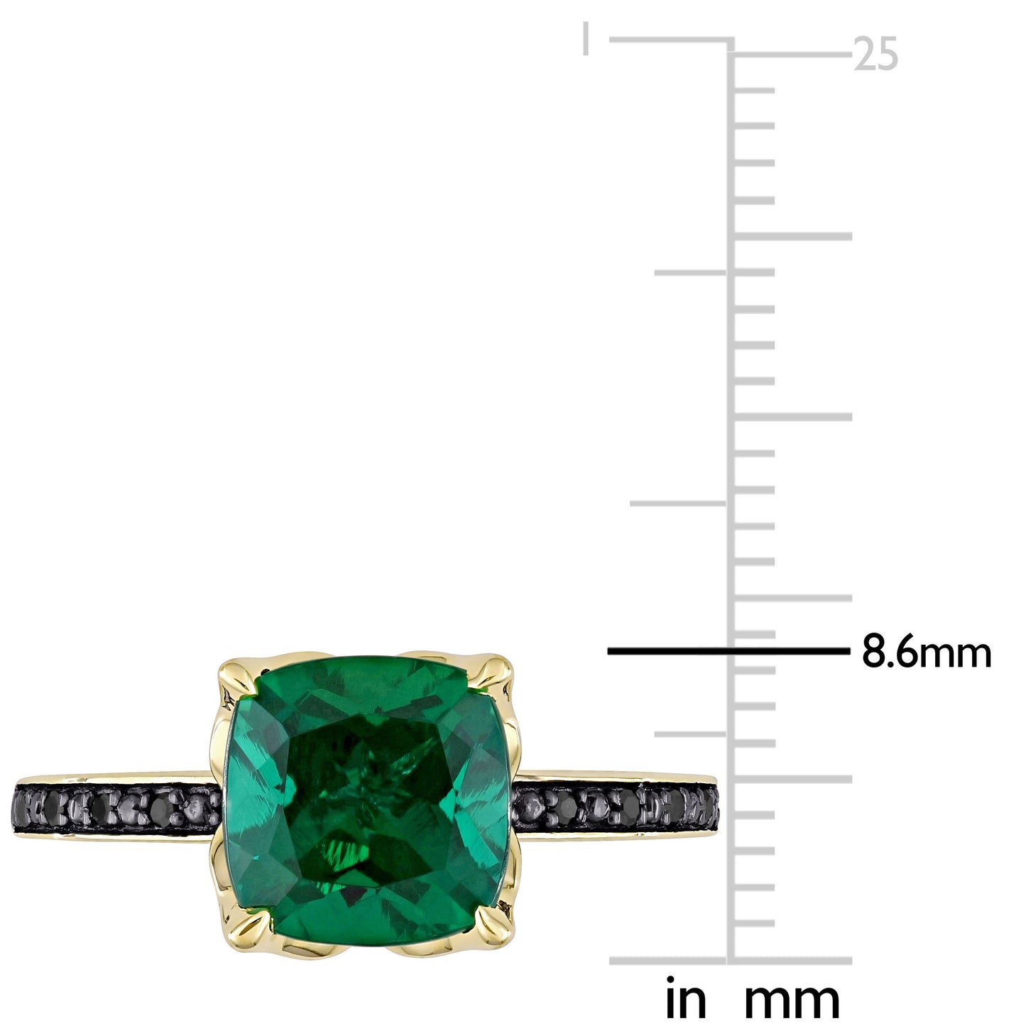 Cushion Cut Created Emerald  & Back Diamond Ring in 10k Yellow Gold