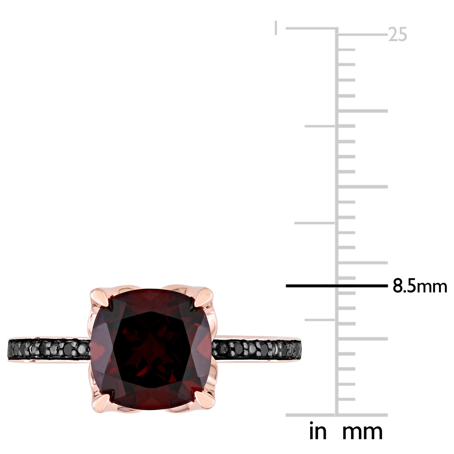 Garnet & Black Diamond Ring in 10k Rose Gold Black Rhodium Plated