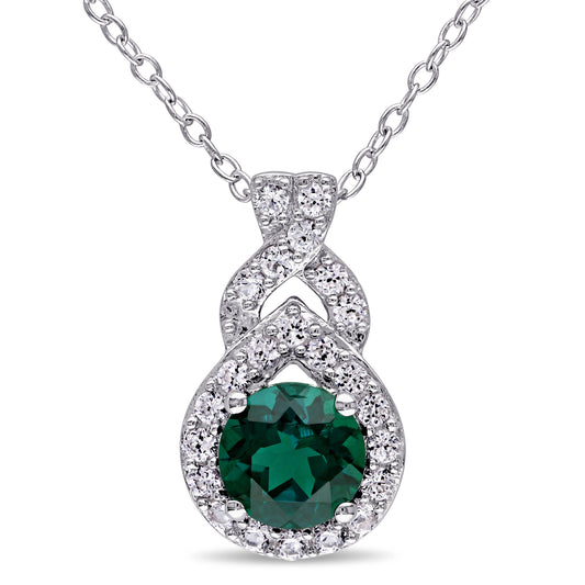 Emerald & White Sapphire Necklace in Sterling Silver