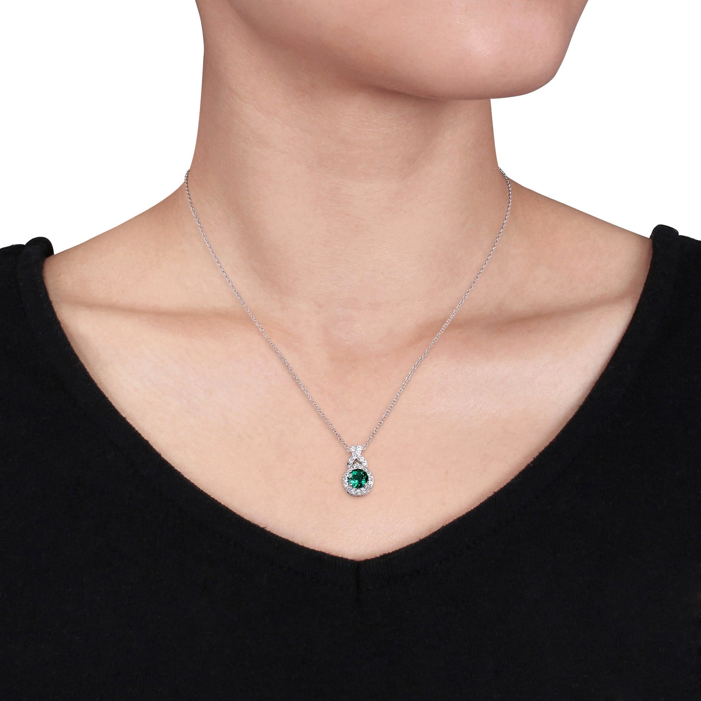 Emerald & White Sapphire Necklace in Sterling Silver