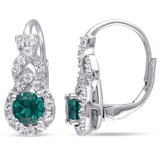 Emerald & White Sapphire Earrings in Sterling Silver