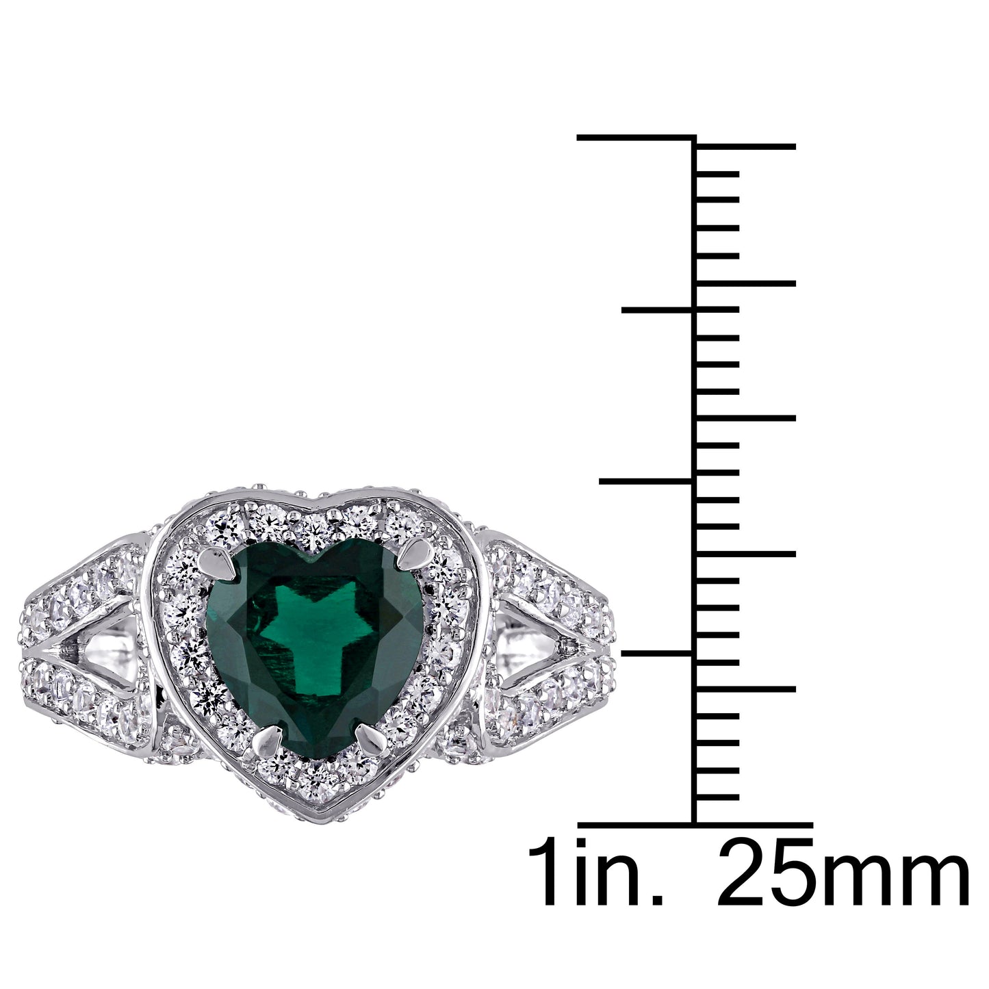 Created Emerald & White Sapphire Heart Ring in Sterling Silver