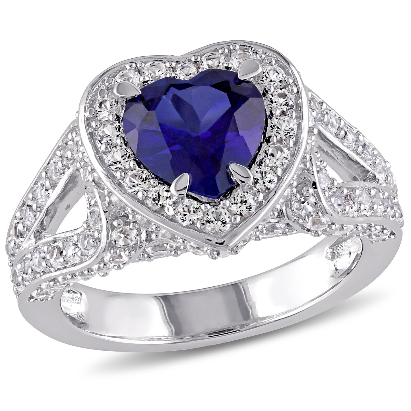 Sophia B 4 3/8ct Blue and White Sapphire Heart Ring in Sterling Silver