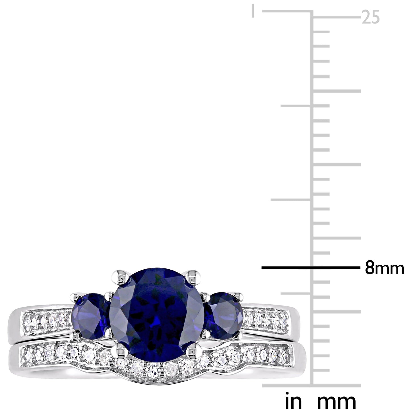 Sophia B 1 1/2ct Diamond & Blue Sapphire Wedding Set Ring