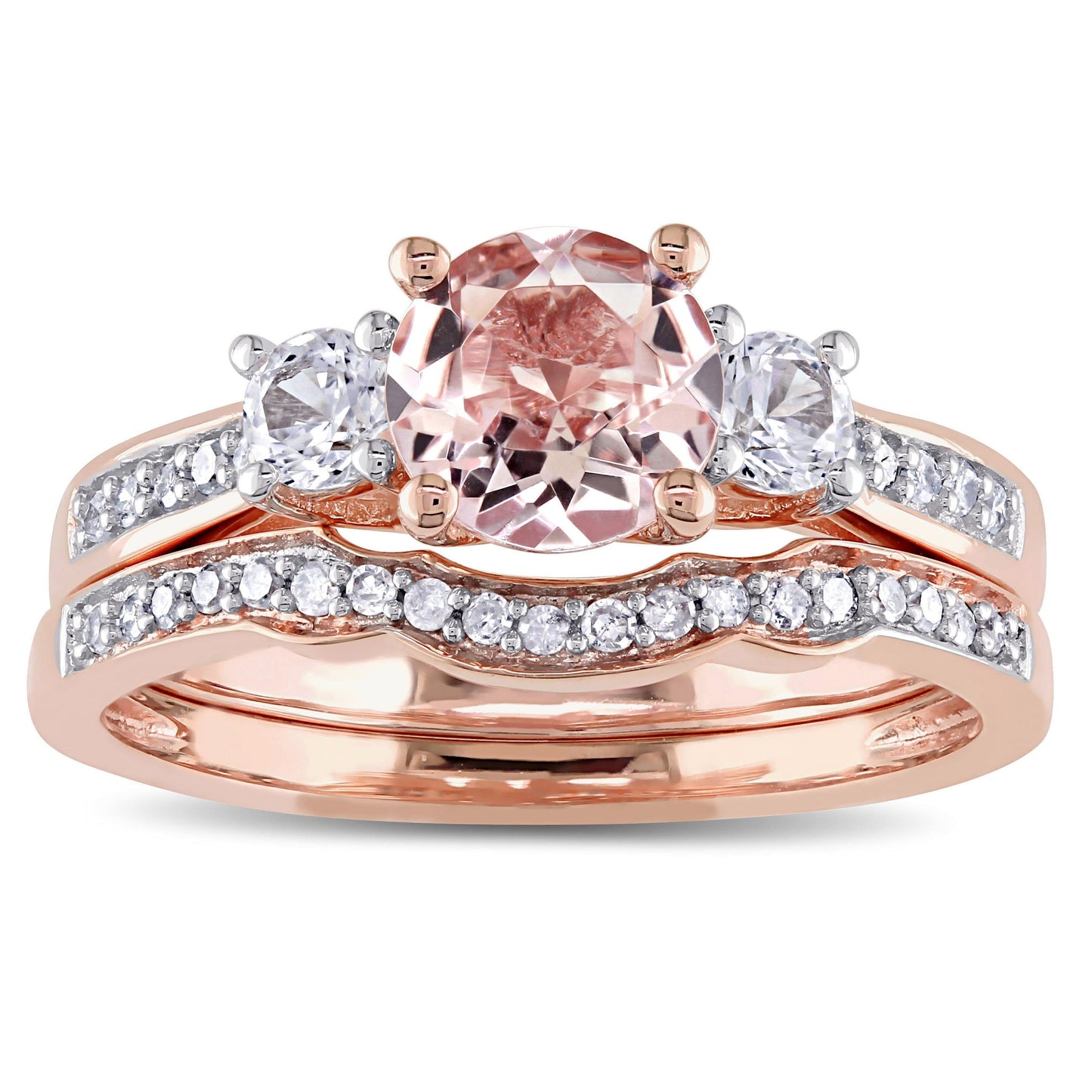 Sophia B Morganite, Sapphire & Diamond Bridal Set in 10k Rose Gold