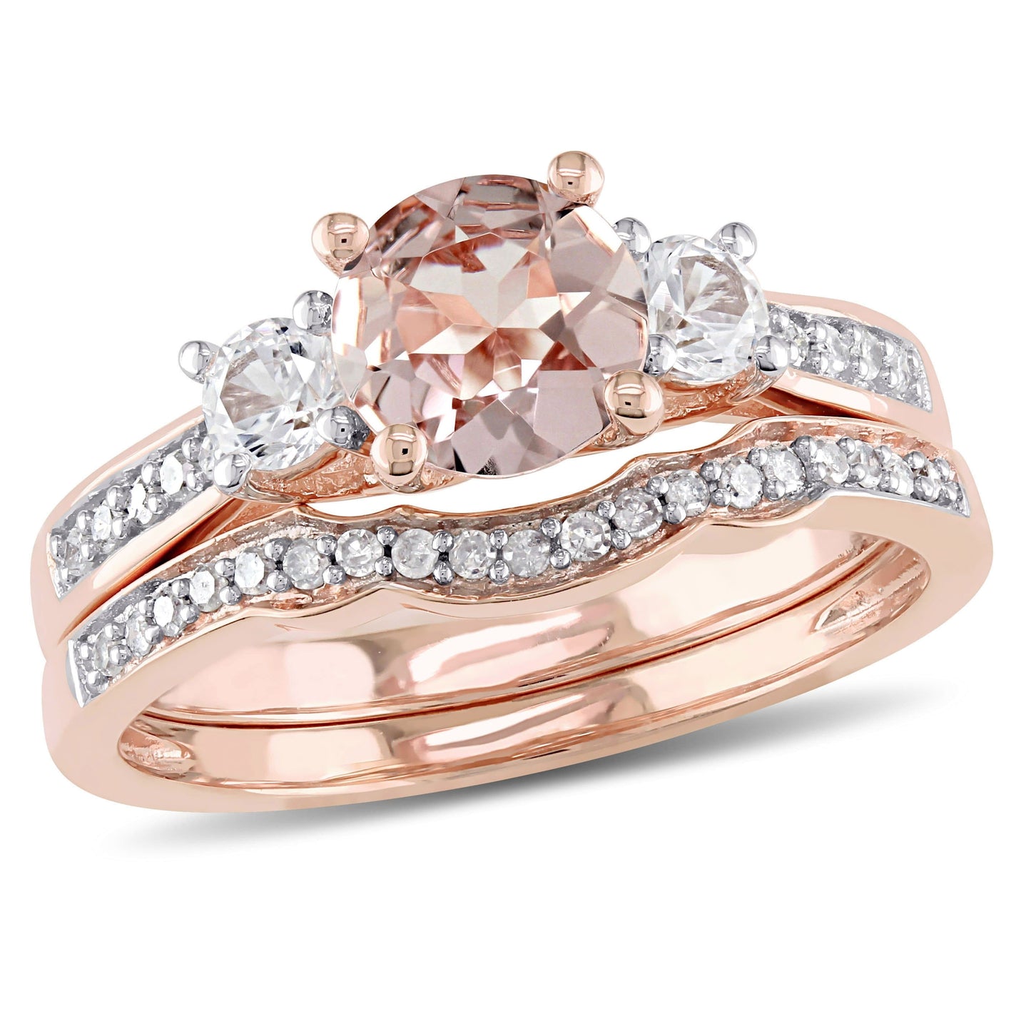 Sophia B Morganite, Sapphire & Diamond Bridal Set in 10k Rose Gold