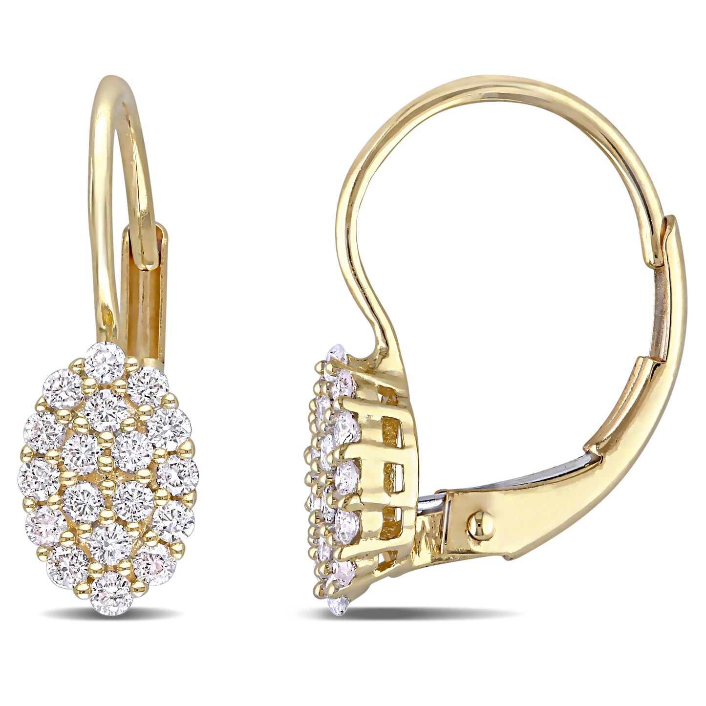 Cluster Oval Diamond Earrings in 14k Yellow Gold
