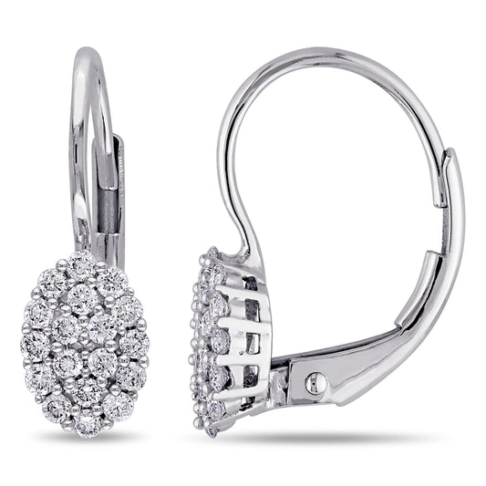 Cluster Oval Diamond Earrings in 14k White Gold