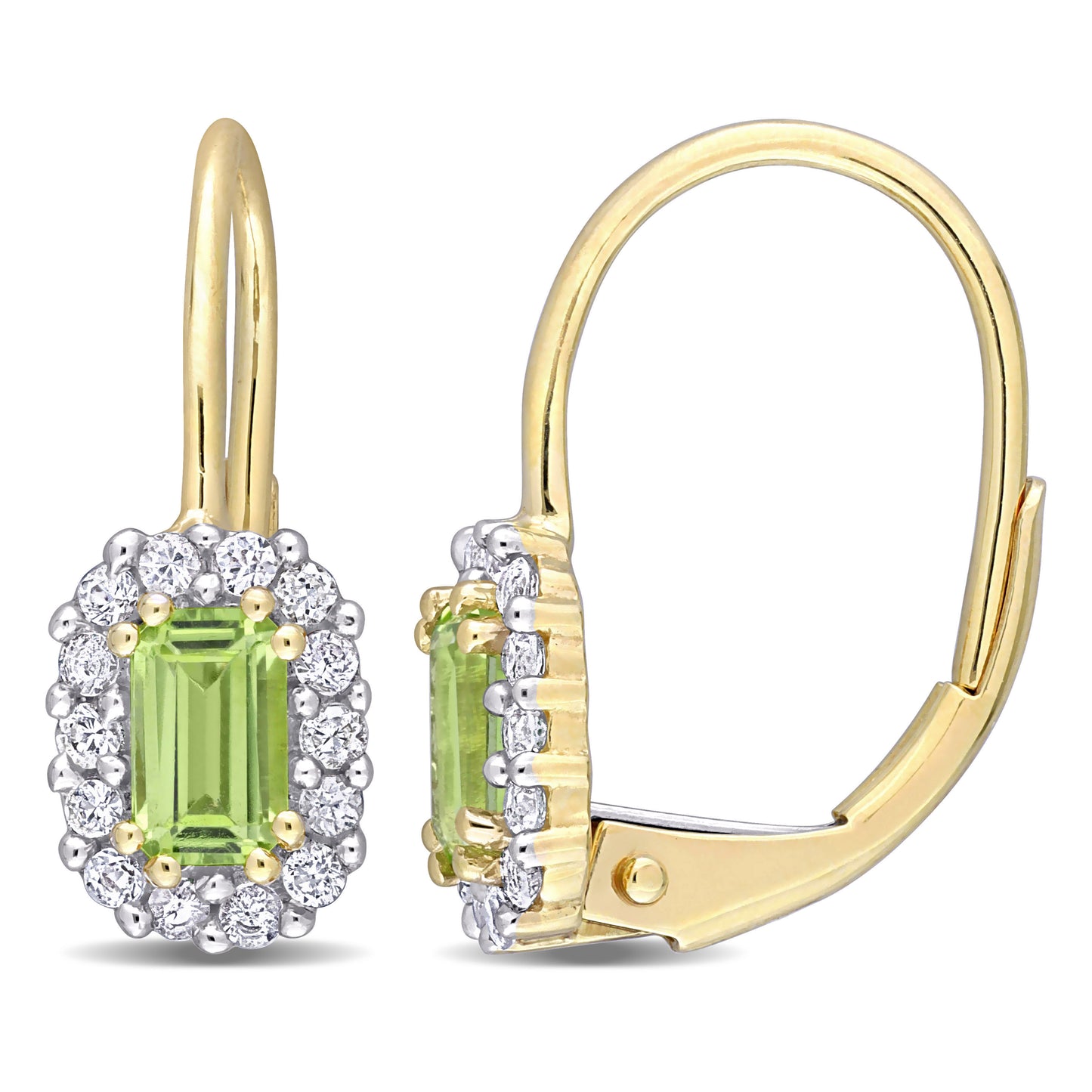 1ct Peridot & White Sapphire Earrings in 10k Yellow Gold