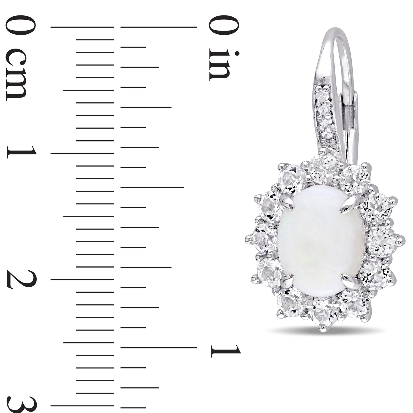Opal White Topaz & Diamond LeverBack Earrings in Stirling Silver