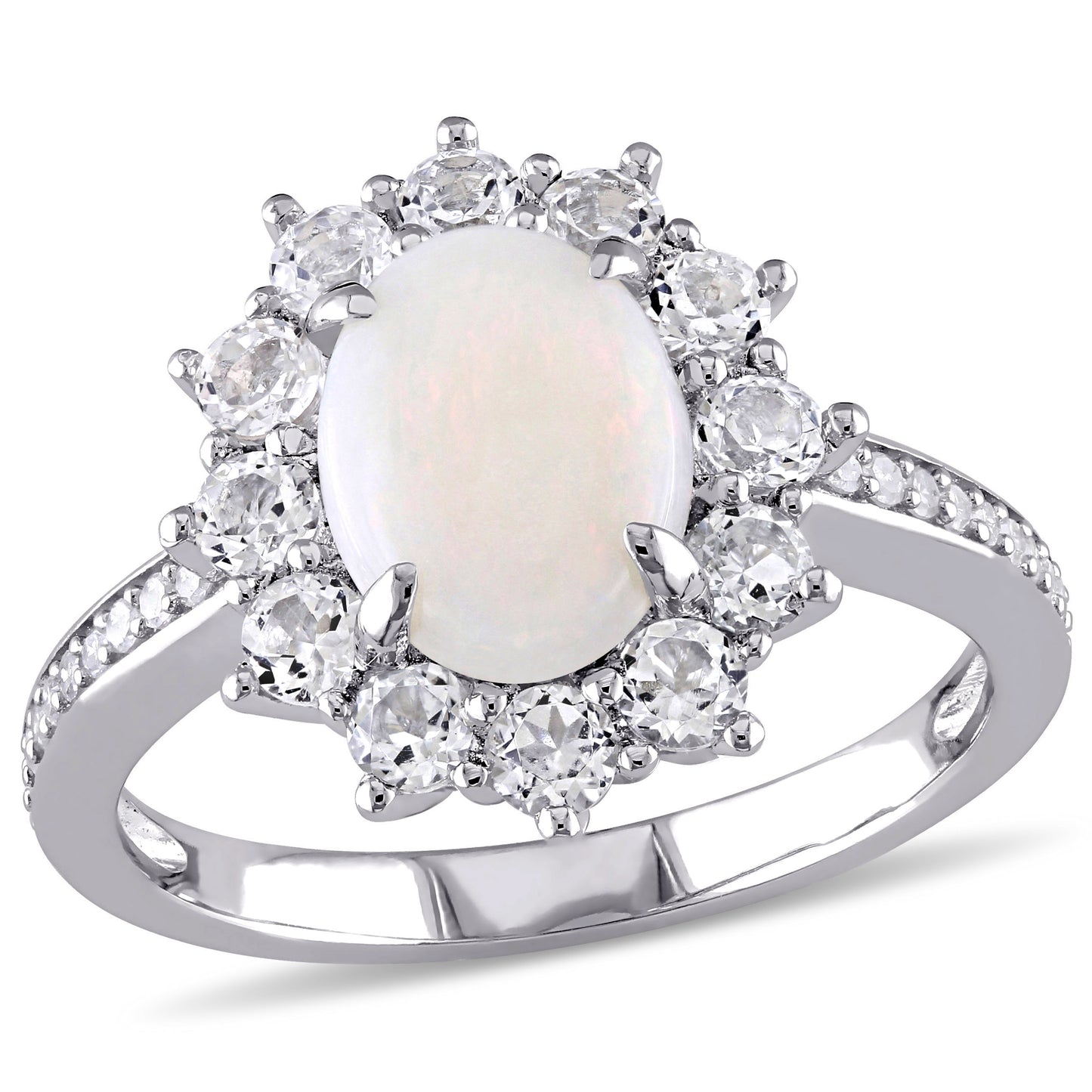 Oval Halo Opal White Topaz & Diamond Ring in Sterling Silver
