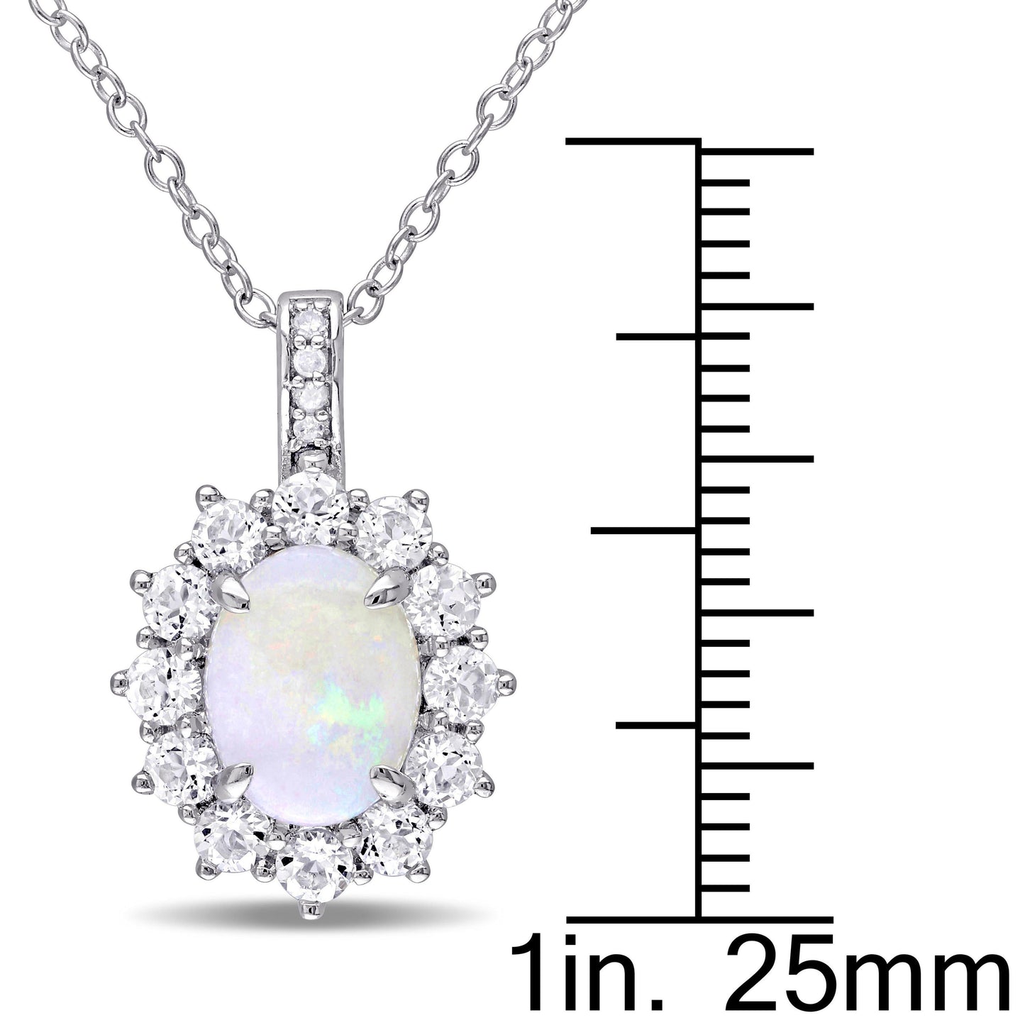 Opal, White Topaz, & Diamond Halo Necklace