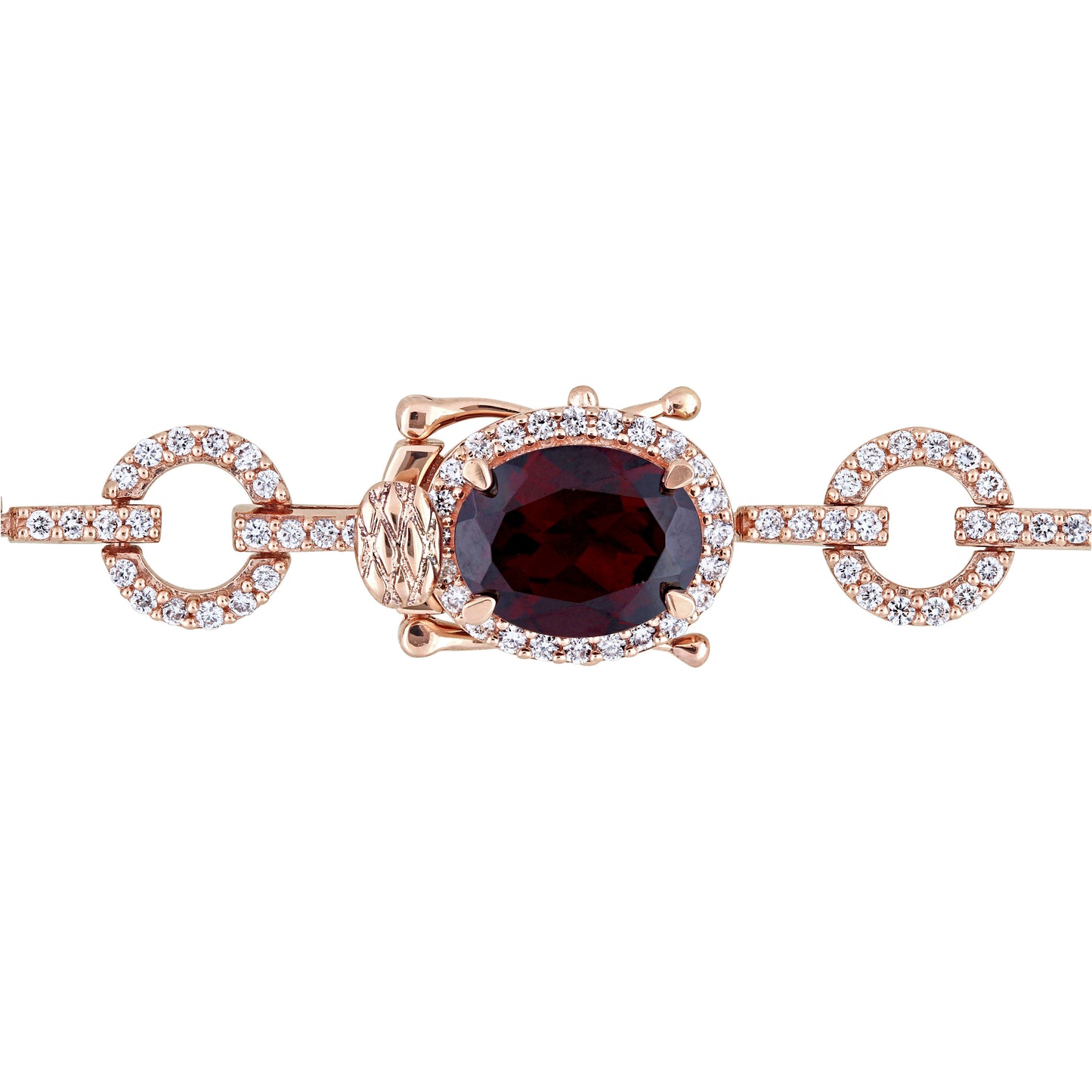 Garnet & Diamond Link Bracelet in 14k Rose Gold