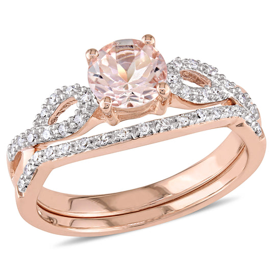 Sophia B Morganite & Diamond Infinity Bridal Set in 10k Rose Gold