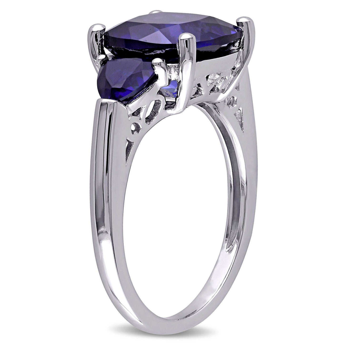 3 Stone Blue Sapphire Ring in Sterling Silver