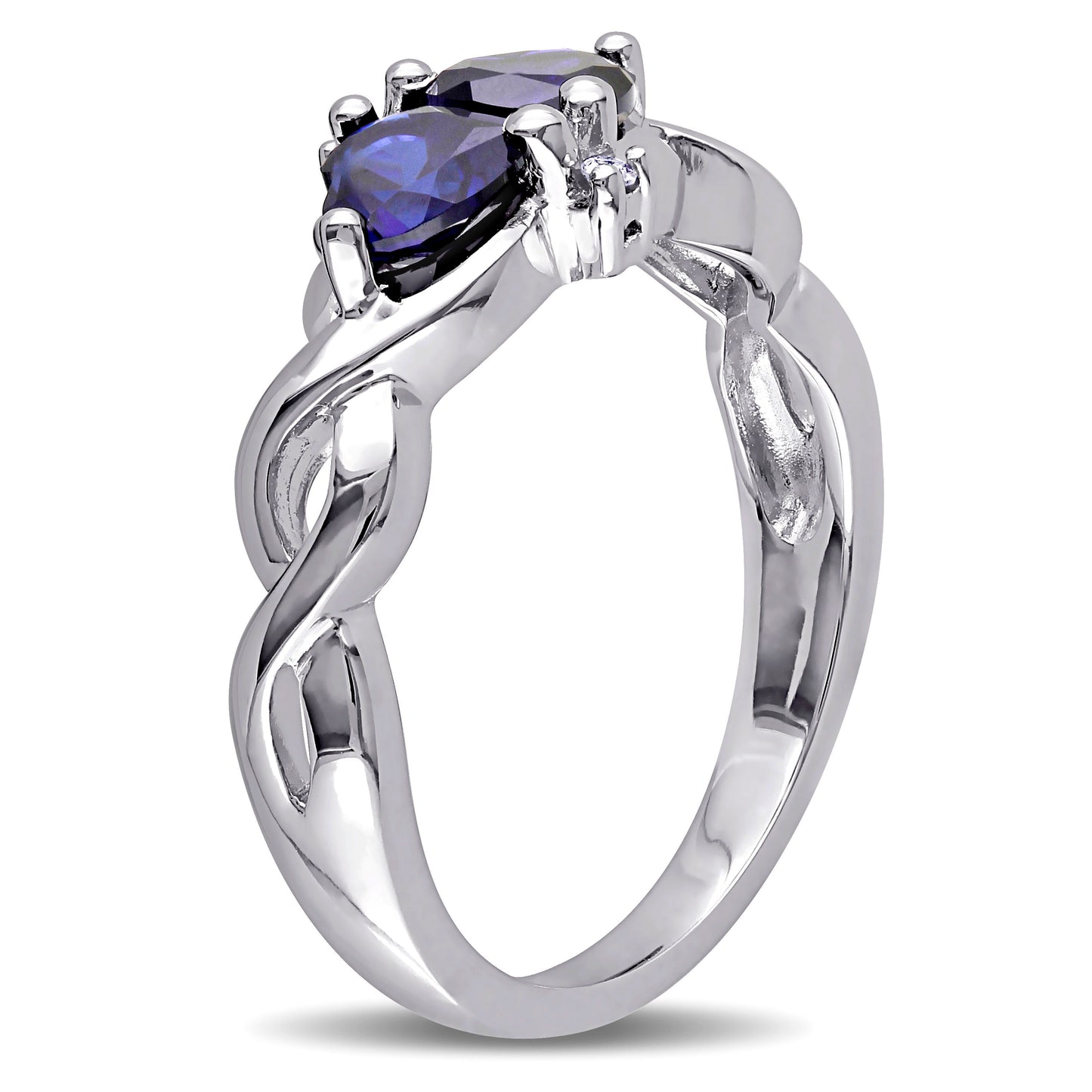 Double Heart Sapphire & Diamond Ring in Sterling Silver