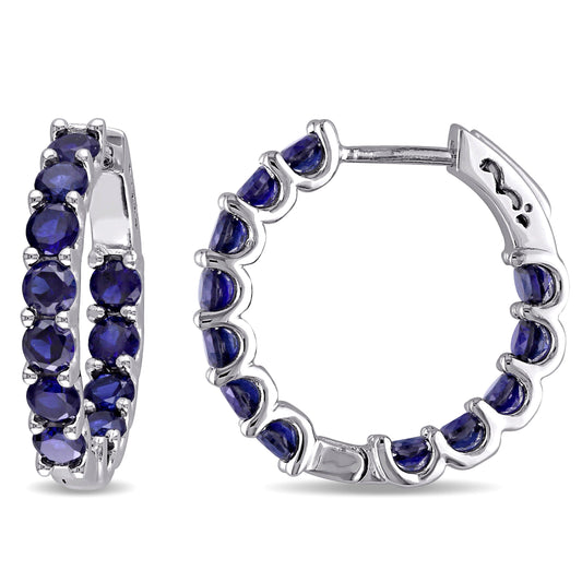 4 1/3ct Blue Sapphire Hoops in Sterling Silver