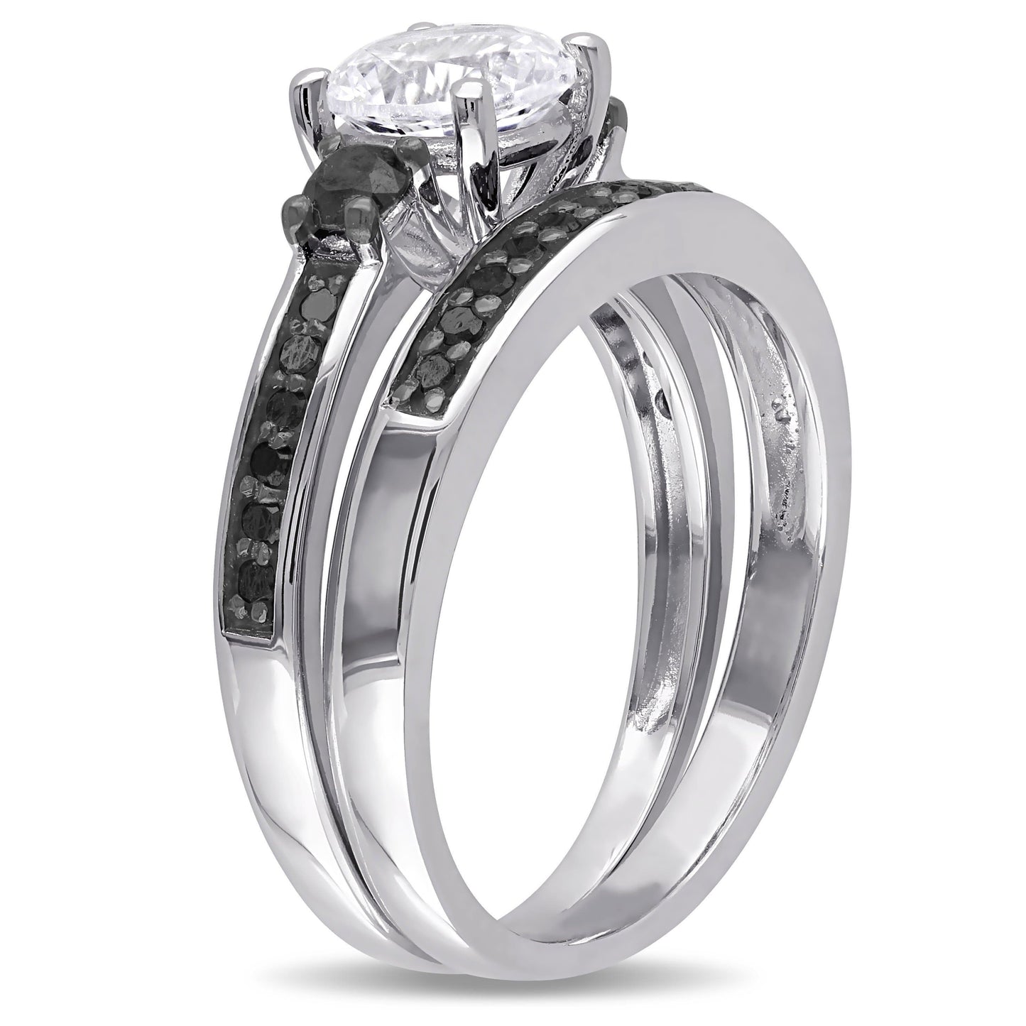 Black Diamond & White Sapphire Ring Set in Sterling Silver