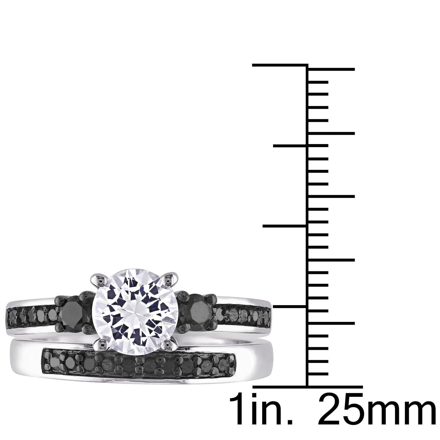 Black Diamond & White Sapphire Ring Set in Sterling Silver