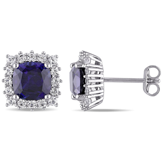 4 7/8ct Blue & White Sapphire Earrings