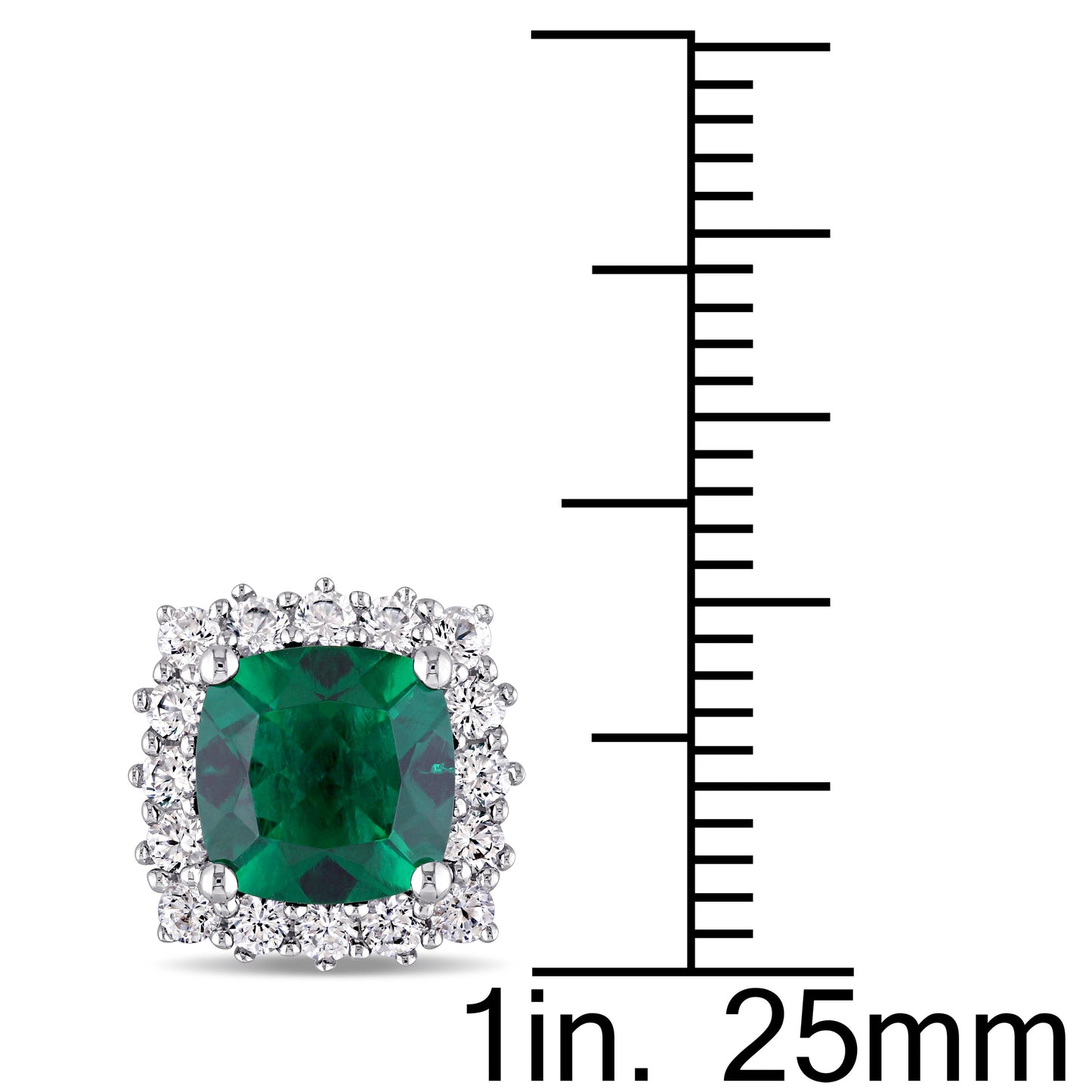 Cushion Cut Created Emerald & White Sapphire Earrings in Sterling Silver