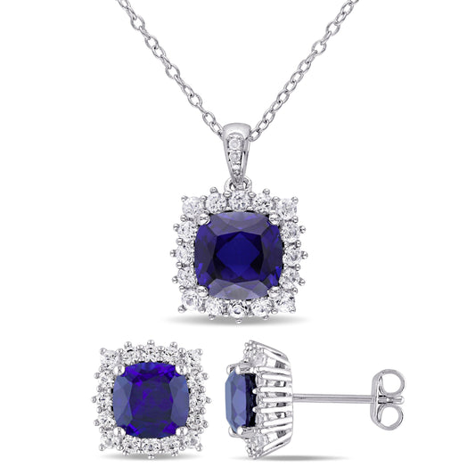 Diamond, Blue & White Sapphire Necklace & Earrings Set
