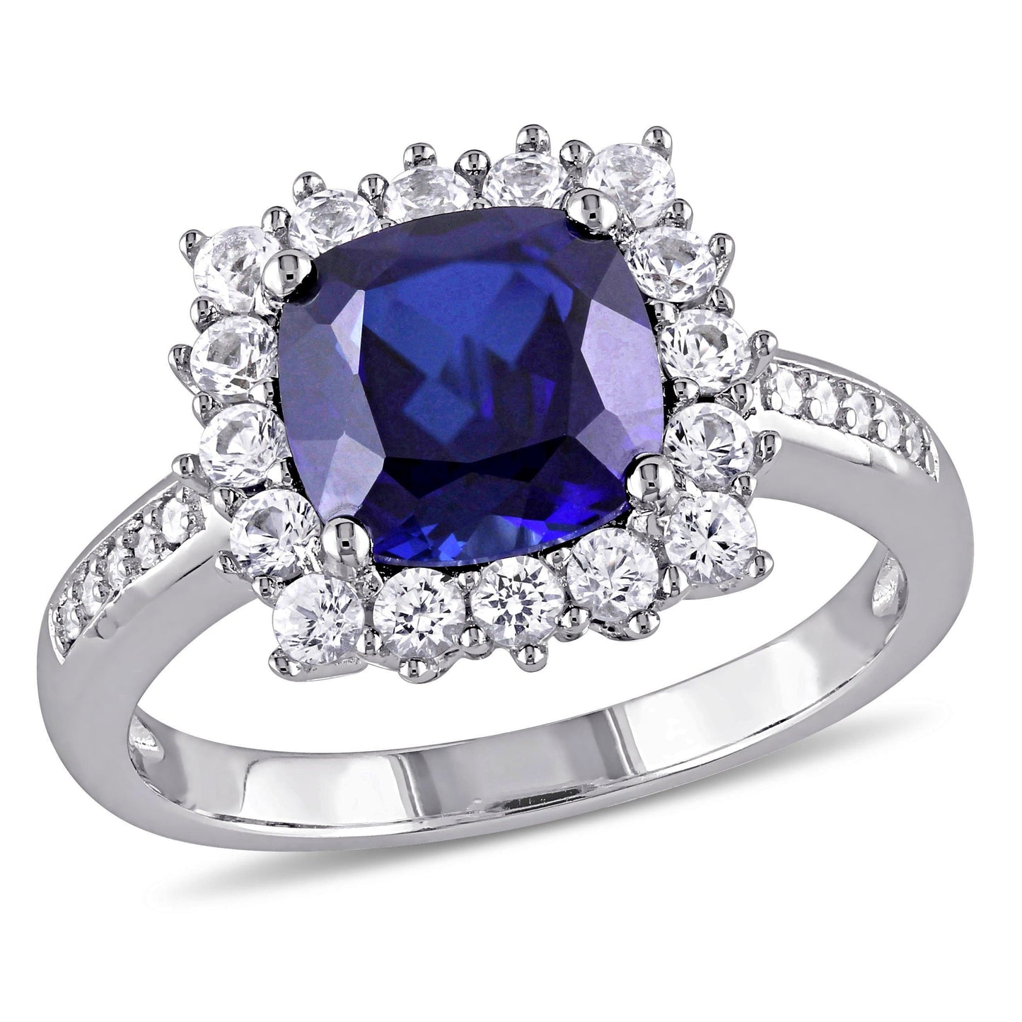 Blue & White Sapphire Ring With Diamond Accents