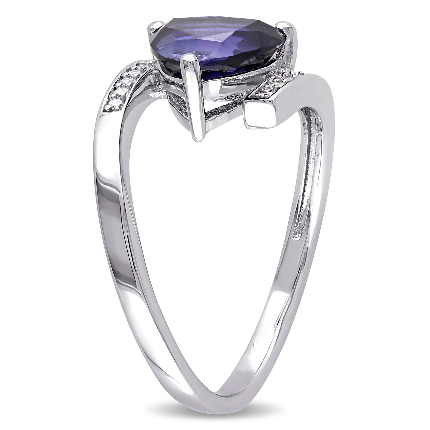 Trillion Cut Sapphire & Diamond Ring in Sterling Silver