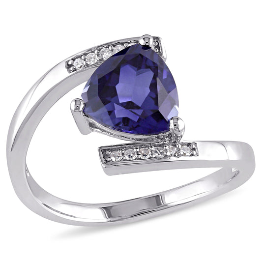 Trillion Cut Sapphire & Diamond Ring in Sterling Silver