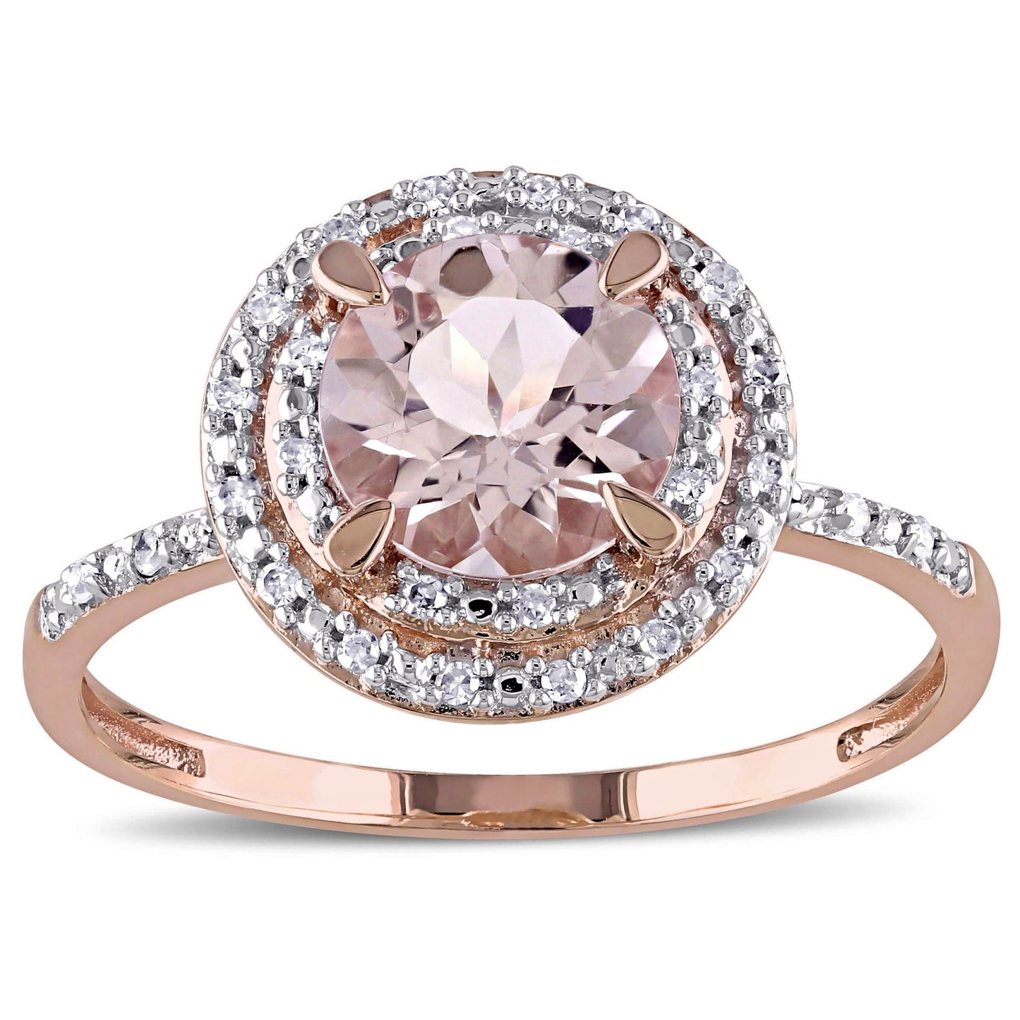 Morganite & Diamond Double Halo Ring