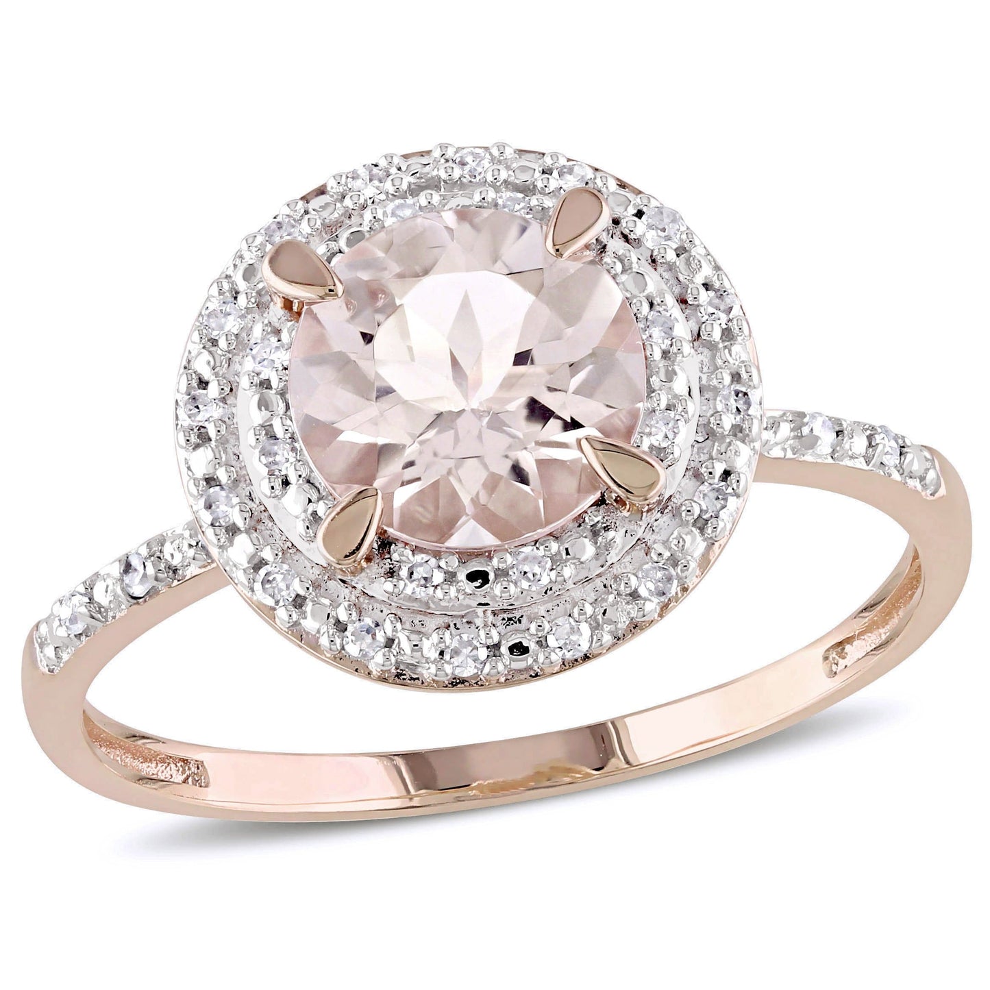 Morganite & Diamond Double Halo Ring