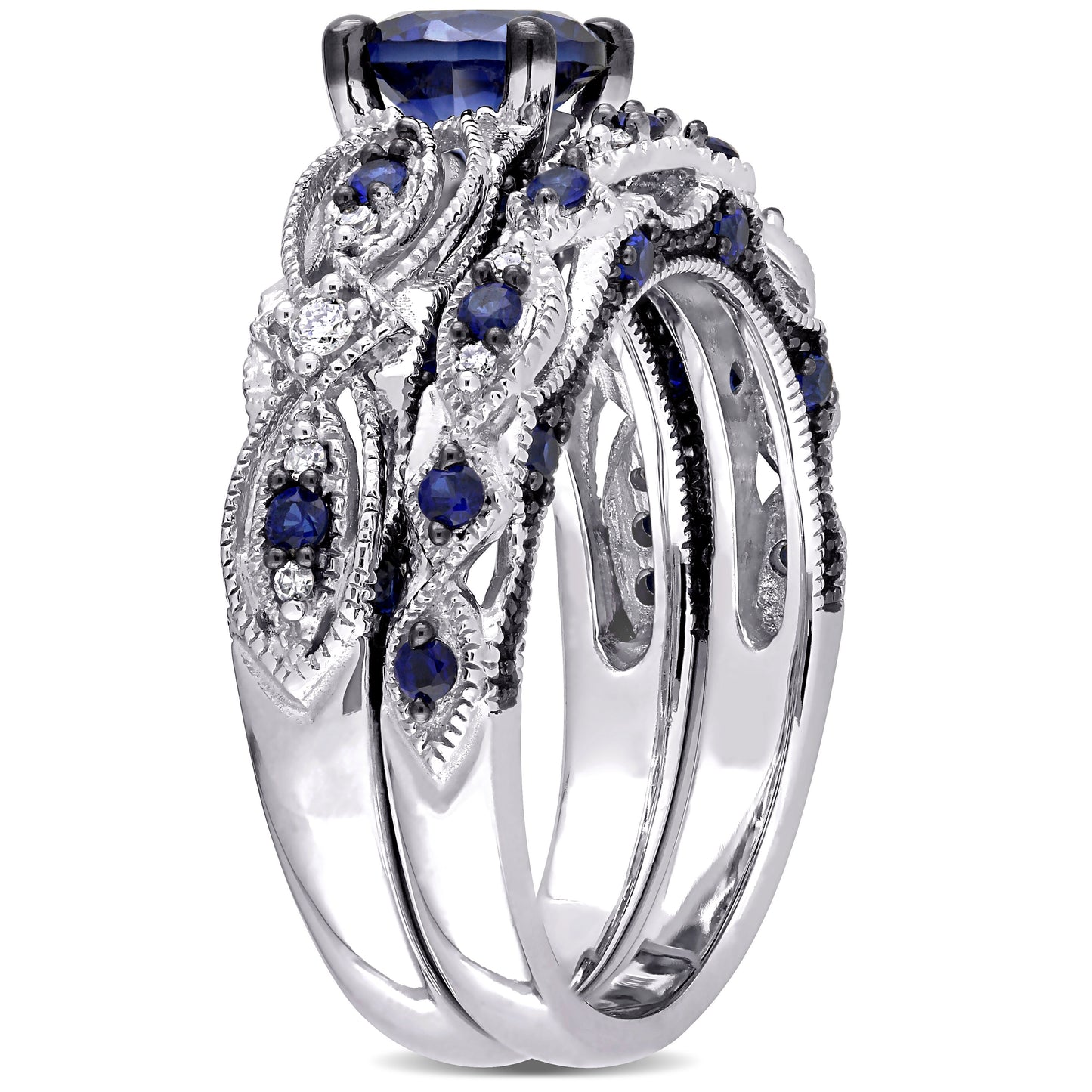 Diamond & Sapphire Bridal Set in 10k White Gold