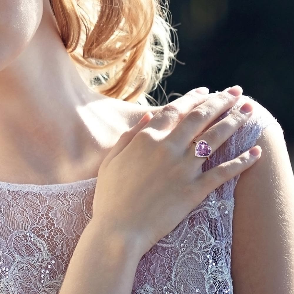 Sophia B Heart Shape Amethyst & Diamond Halo Ring in 14k Rose Gold