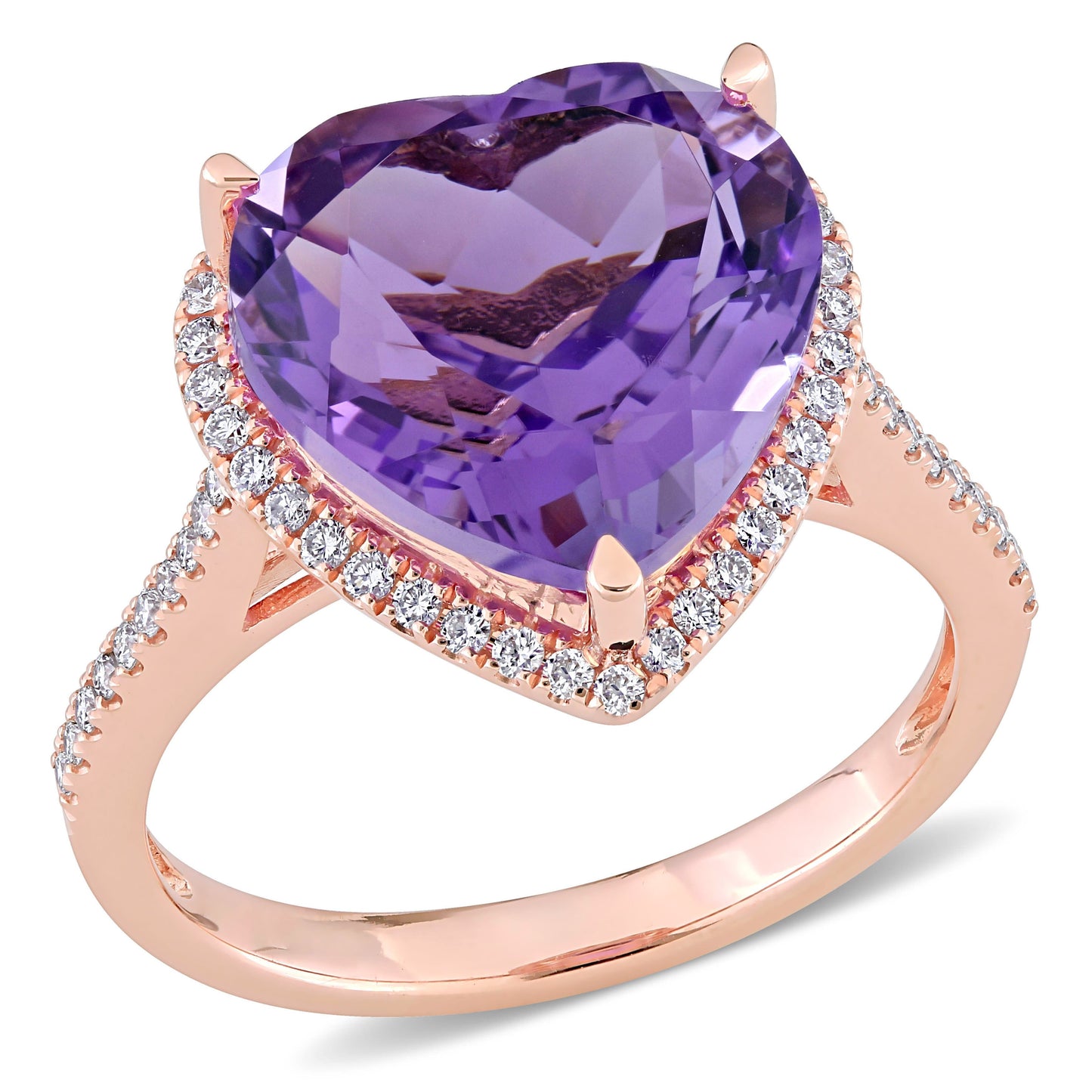 Sophia B Heart Shape Amethyst & Diamond Halo Ring in 14k Rose Gold