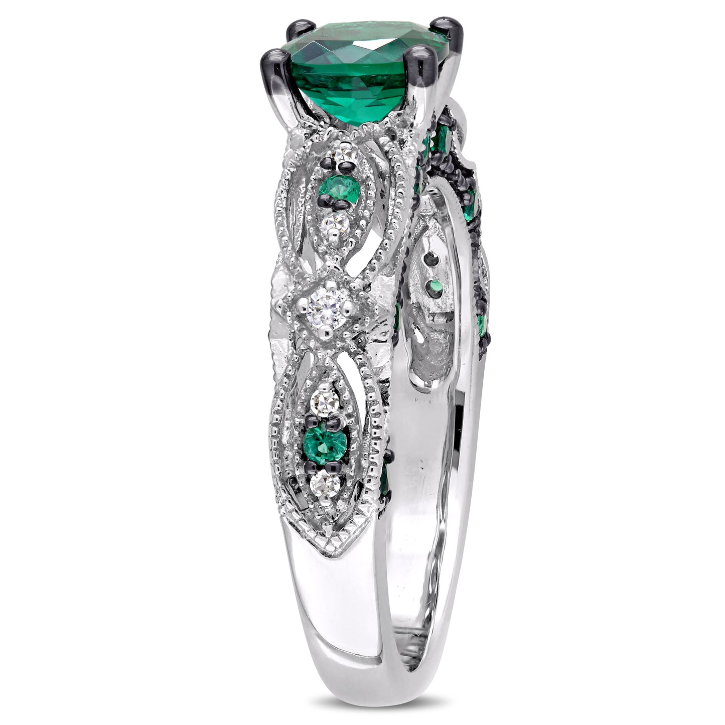 Cushion Cut Created Emerald & Diamond Ring in 10k White Gold