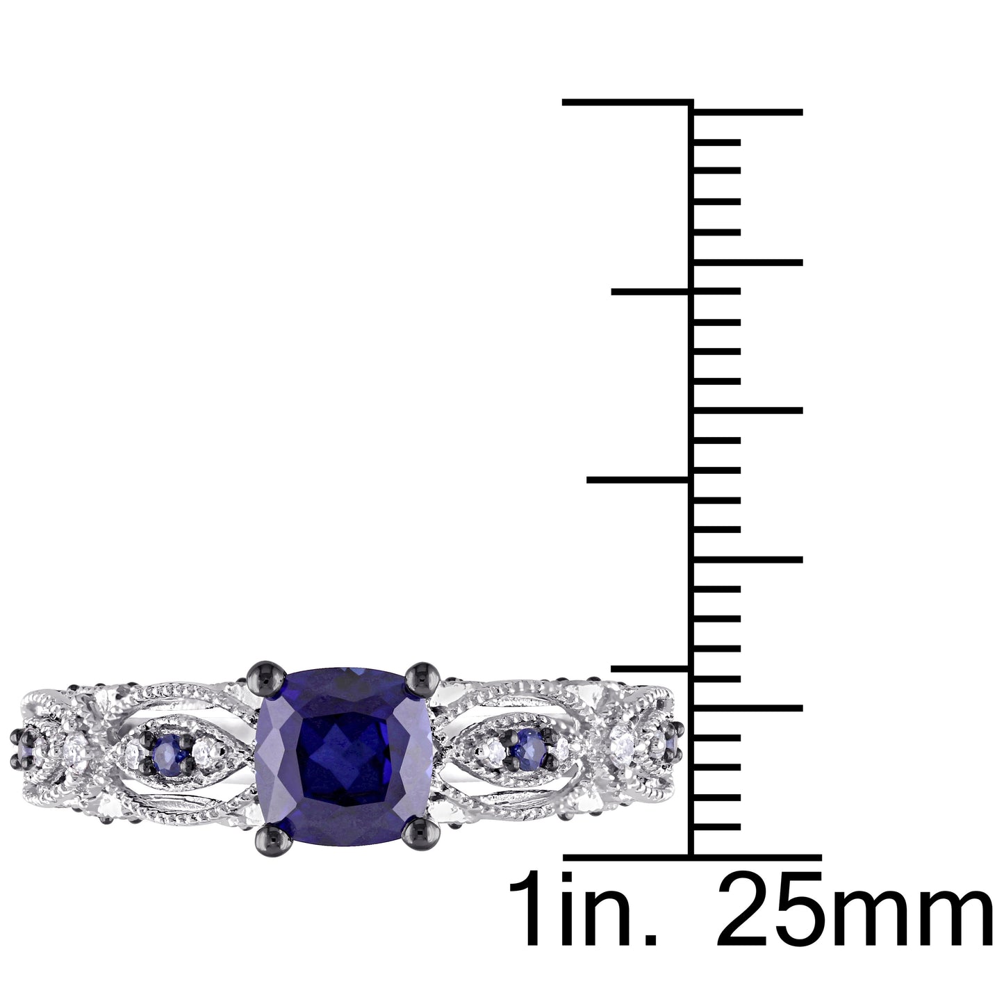 Cushion Cut Sapphire & Diamond Vintage Engagement Ring in 10k White Gold