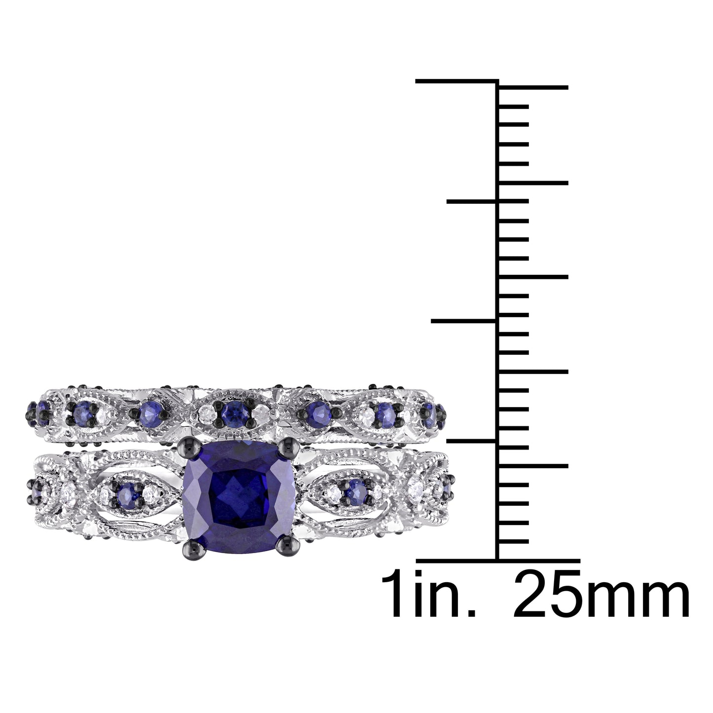 Blue Sapphire & Diamond Bridal Set in 10k White Gold