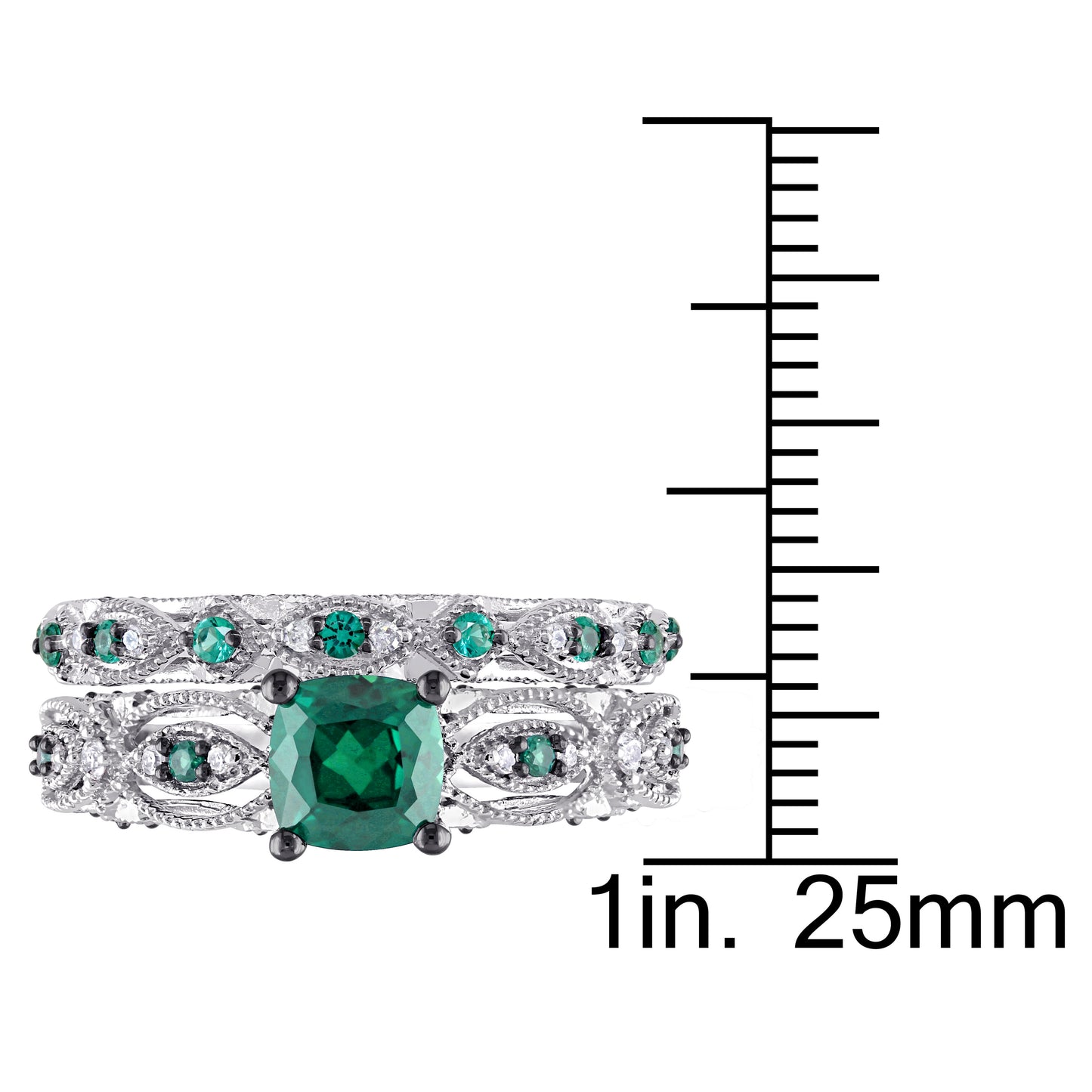 Emerald & Diamond Bridal Set in 10k White Gold