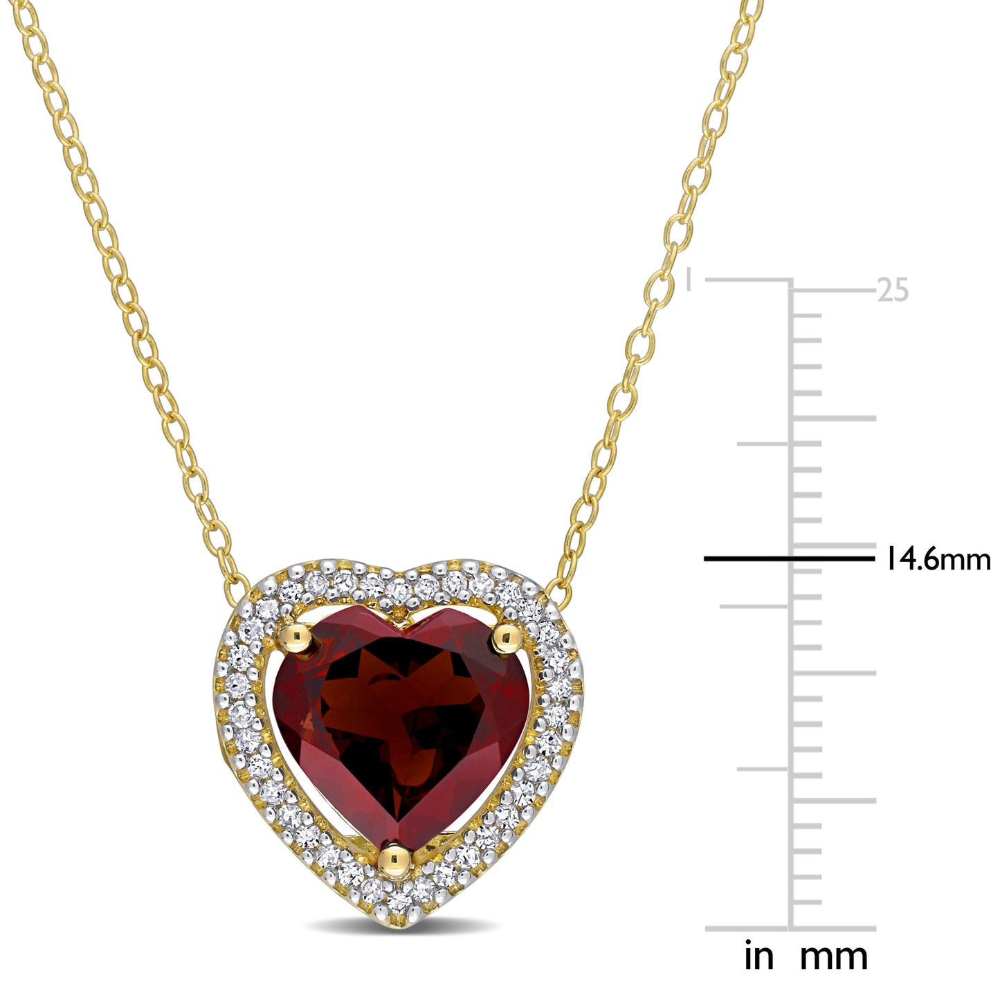 Garnet & Diamond Halo Heart Necklace in Yellow Plated Sterling Silver