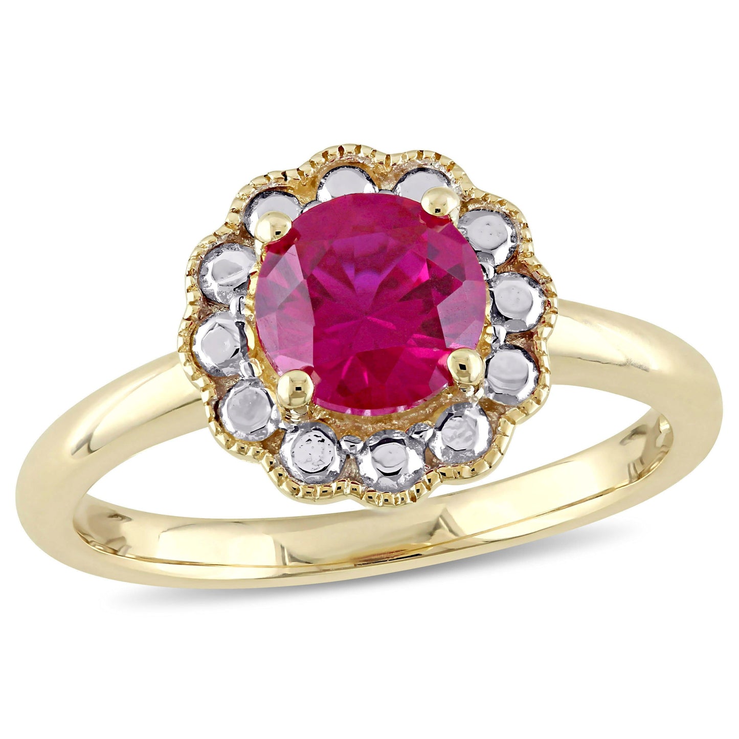Sophia B 1 3/8ct Lab-Created Red Ruby Flower Themed Halo Ring