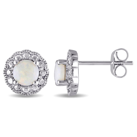 5/8ct Opal Studs in 10k White Gold