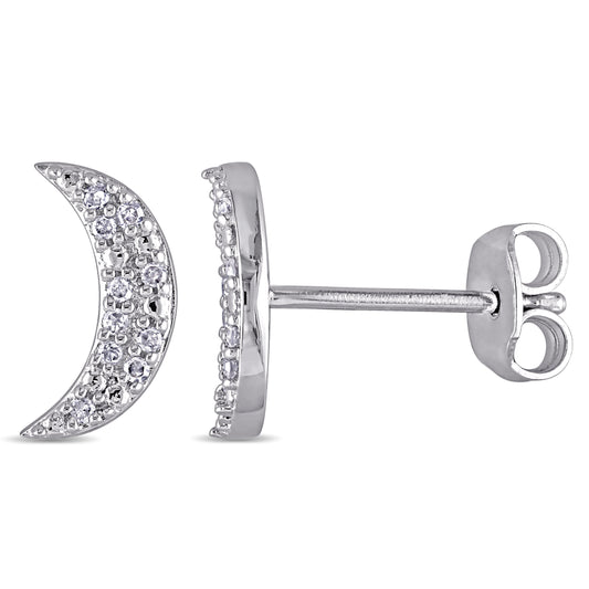 Crescent Diamond Earrings in Sterling Silver