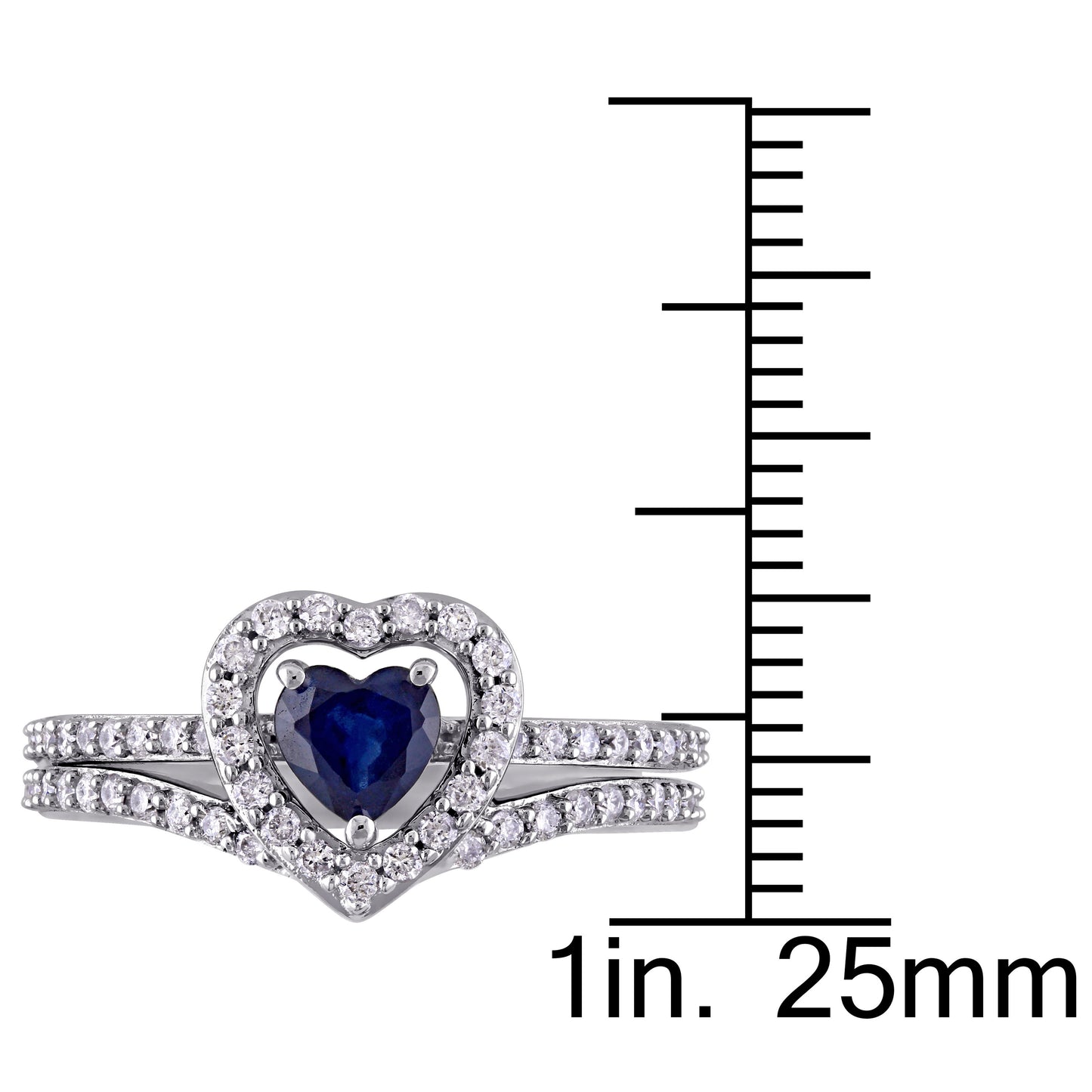 Heart Shaped Sapphire & Diamond Bridal Set in 10k White Gold