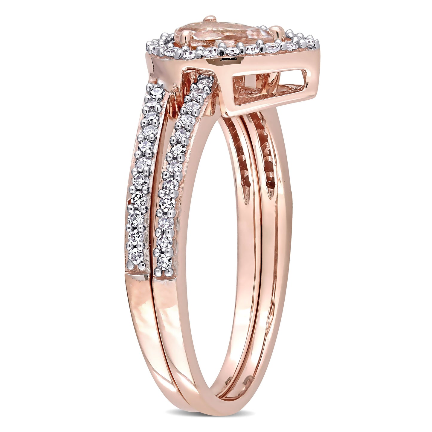 Sophia B Morganite & Diamond Halo Bridal Set in 10k Rose Gold