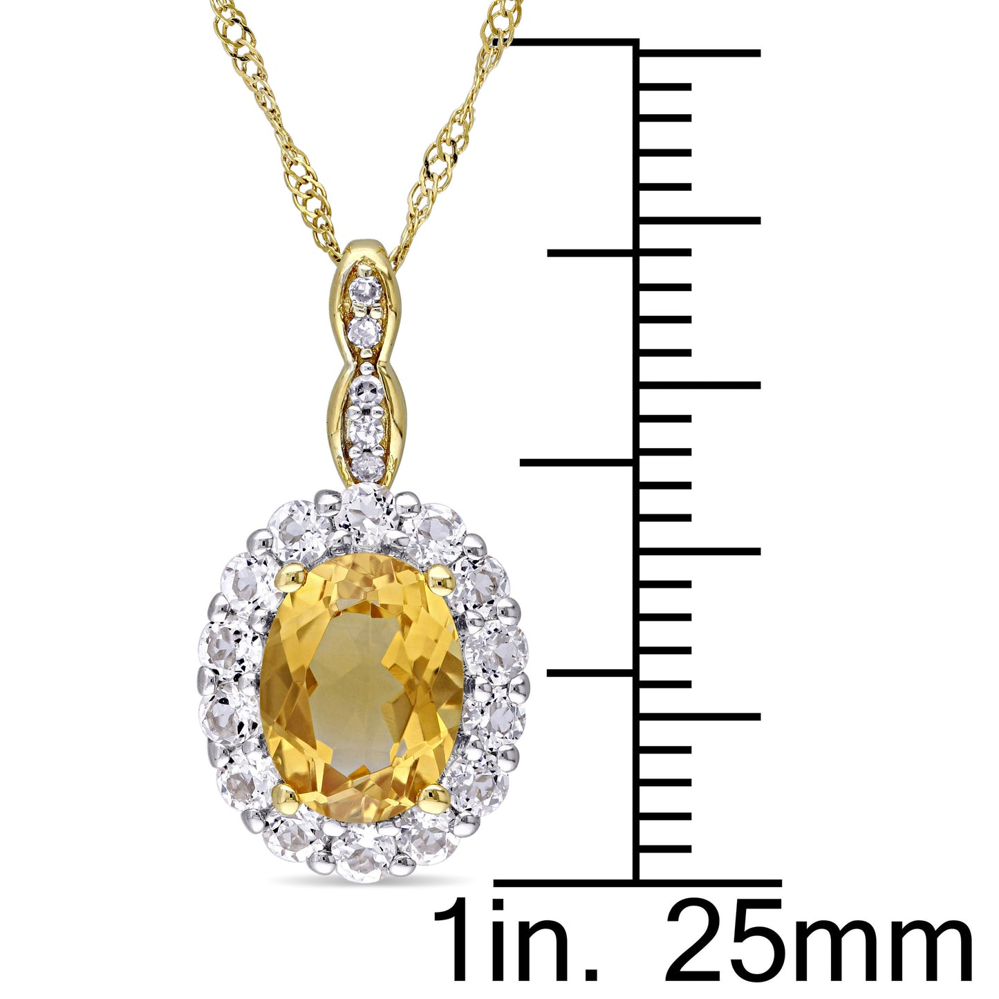 Oval Cut Citrine & White Topaz Halo Necklace in 14k Yellow Gold