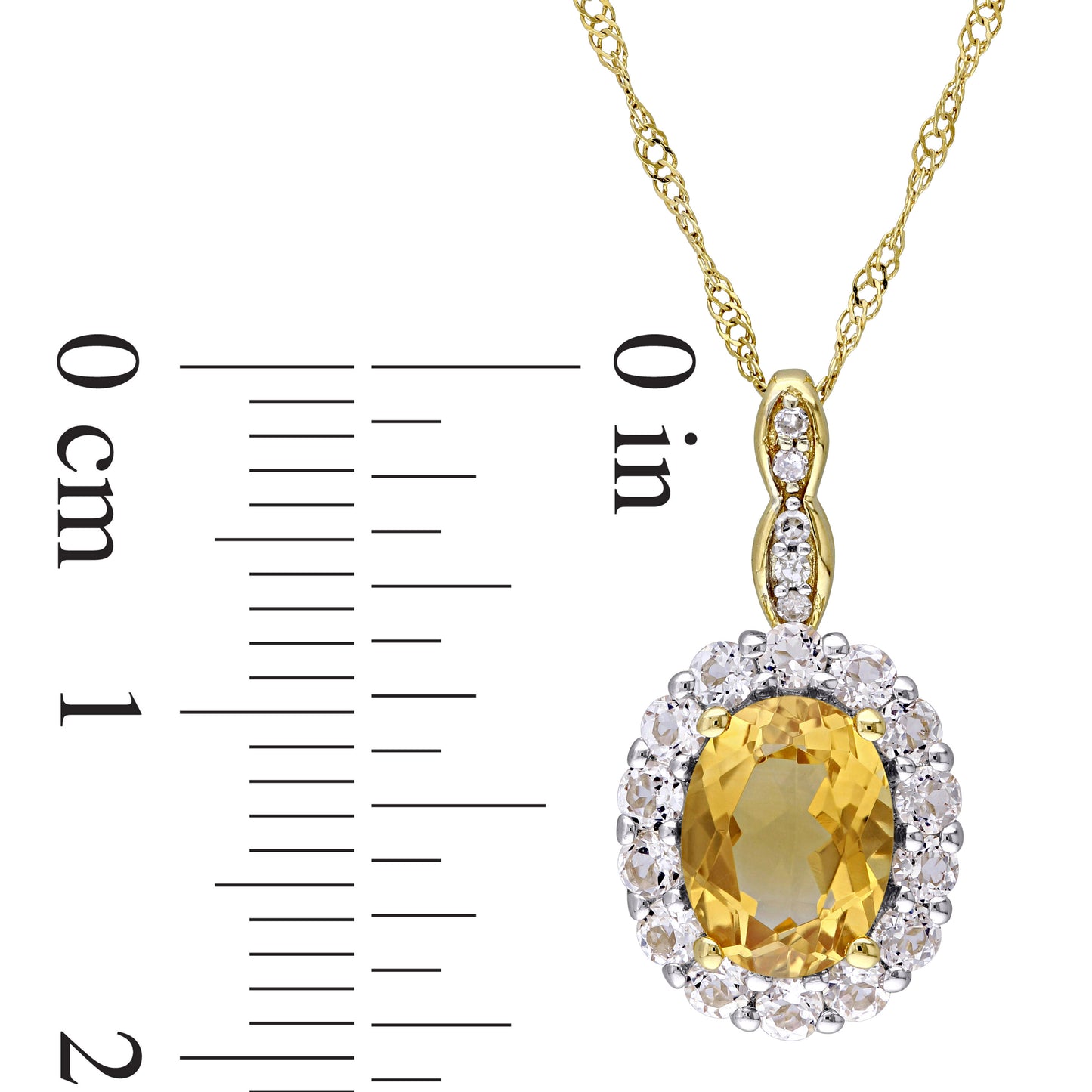 Oval Cut Citrine & White Topaz Halo Necklace in 14k Yellow Gold