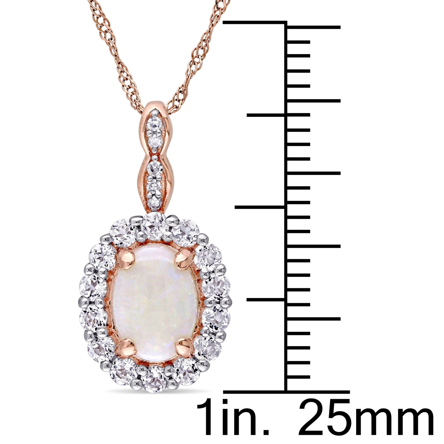 Opal, White Topaz & Diamond Halo Necklace